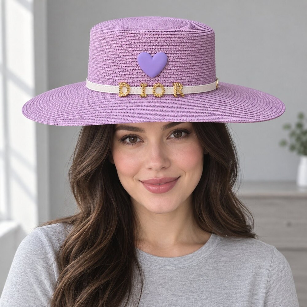 Dior Lavender Heart Straw Sun Hat - Picture 2 of 6